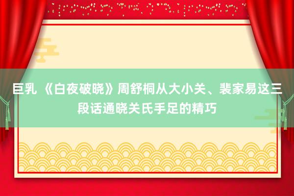 巨乳 《白夜破晓》周舒桐从大小关、裴家易这三段话通晓关氏手足的精巧